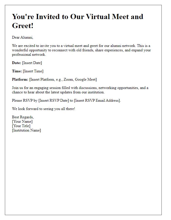 Letter template of virtual meet and greet invitation for alumni networking