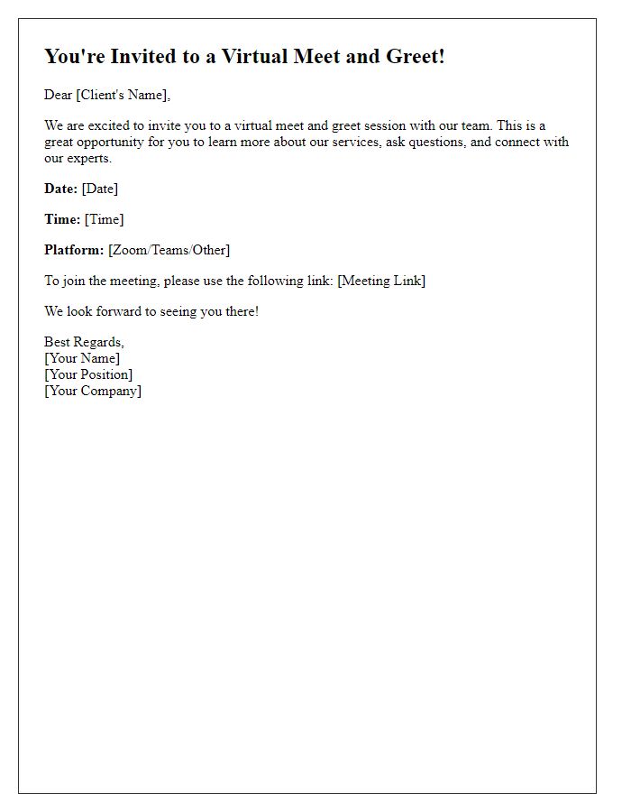 Letter template of virtual meet and greet invitation for clients