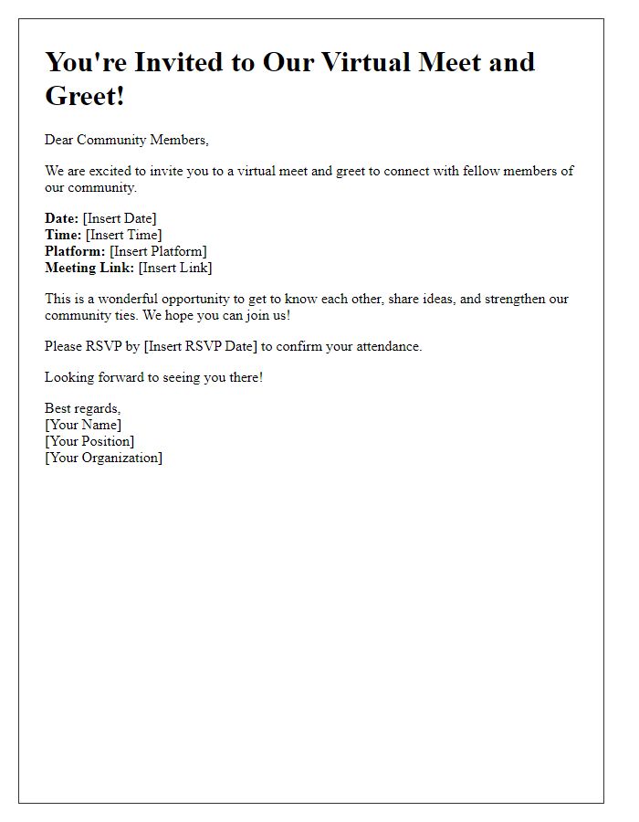 Letter template of virtual meet and greet invitation for community members