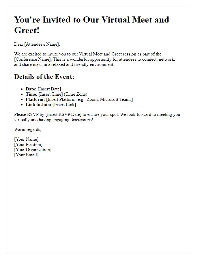 Letter template of virtual meet and greet invitation for conference attendees