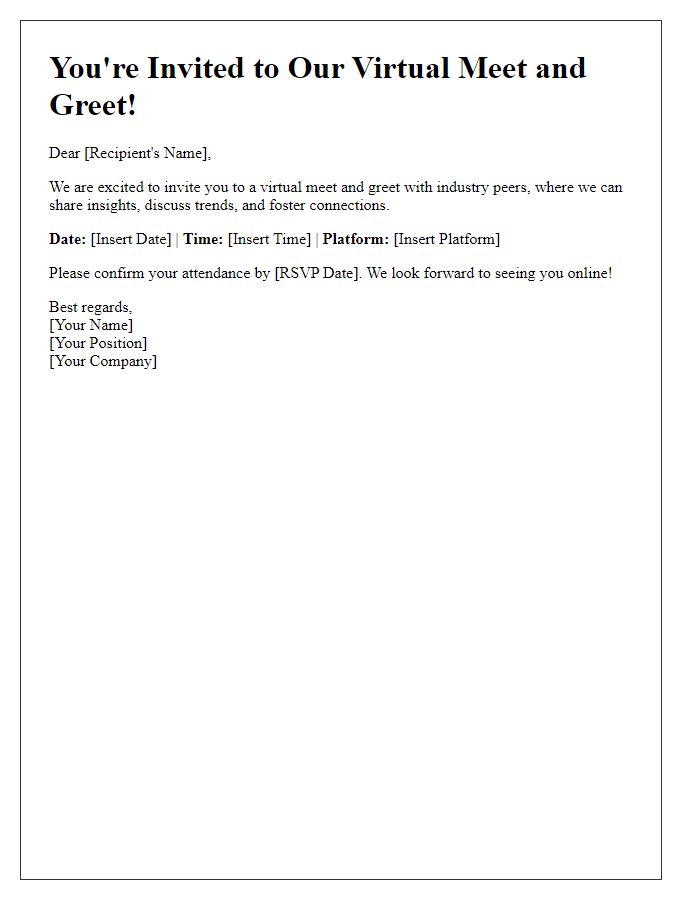 Letter template of virtual meet and greet invitation for industry peers