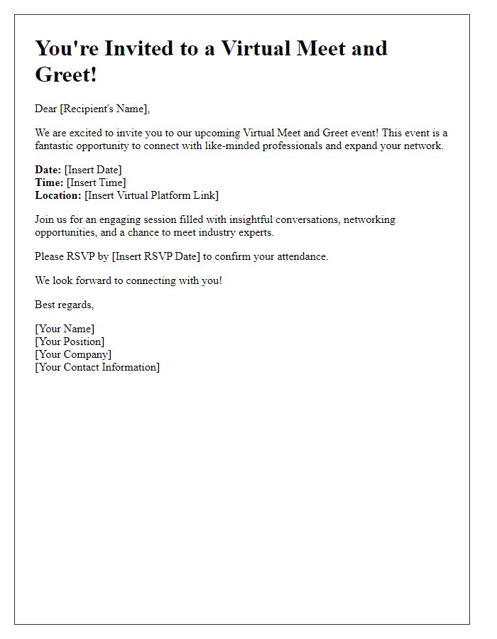 Letter template of virtual meet and greet invitation for networking opportunities