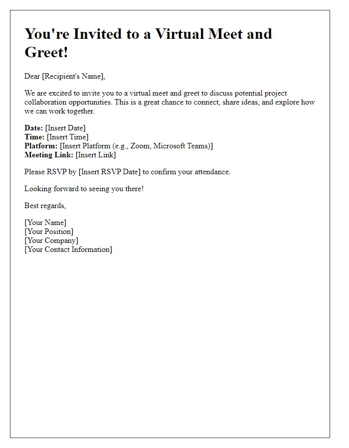 Letter template of virtual meet and greet invitation for project collaboration