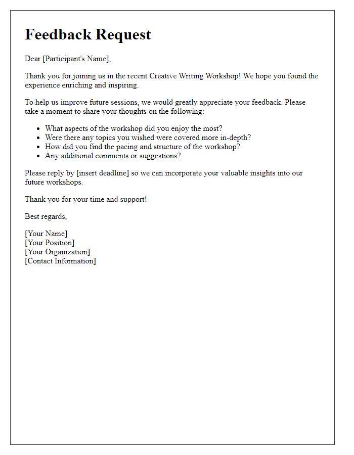 Letter template of feedback request after a creative writing workshop