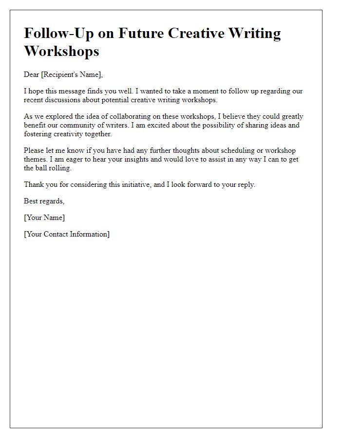 Letter template of follow-up for future creative writing workshops