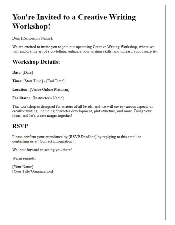 Letter template of invitation for a creative writing workshop