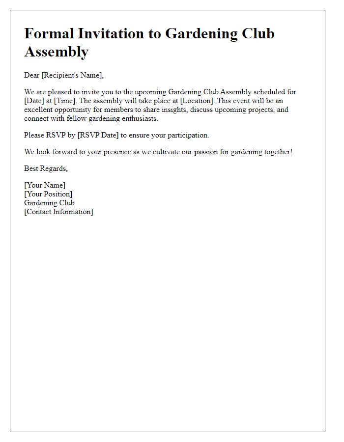 Letter template of formal invite to gardening club assembly