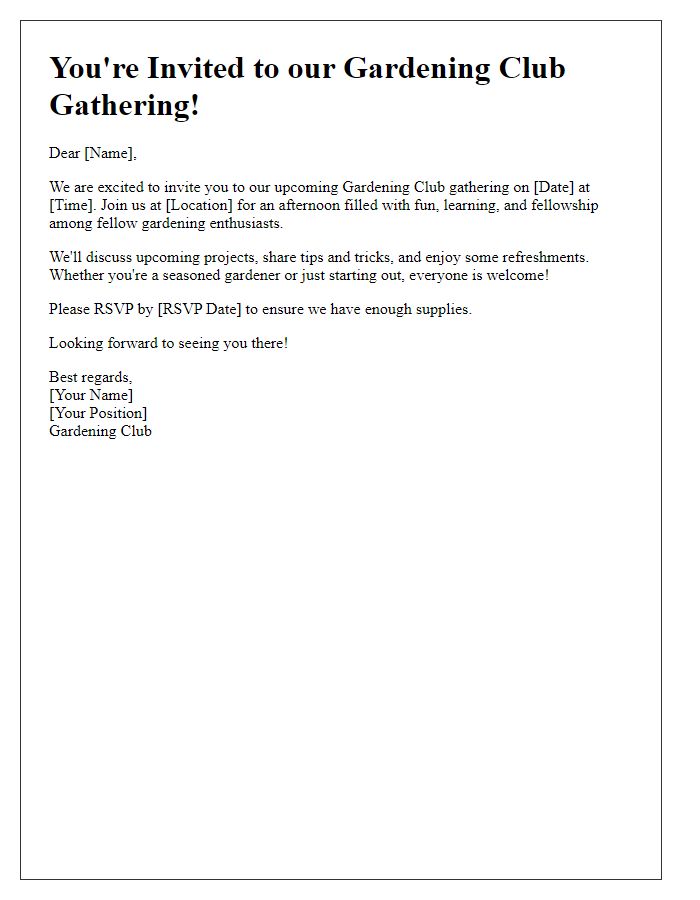 Letter template of invitation to gardening club gathering