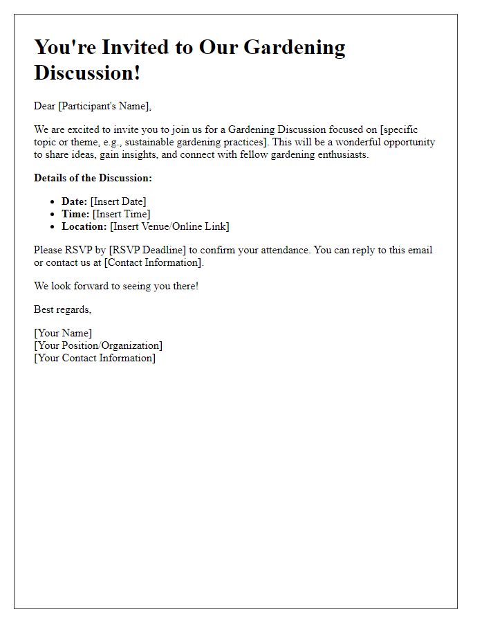 Letter template of participation invitation for gardening discussion