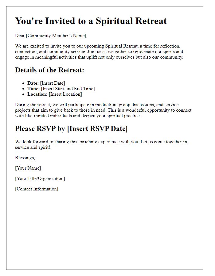 Letter template of spiritual retreat invitation for community service