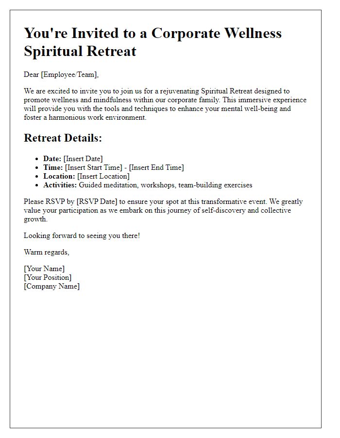 Letter template of spiritual retreat invitation for corporate wellness