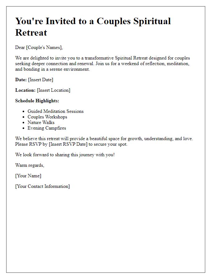 Letter template of spiritual retreat invitation for couples