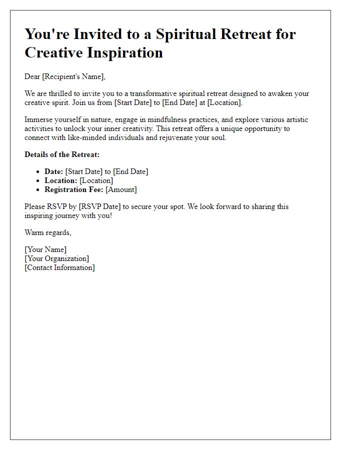 Letter template of spiritual retreat invitation for creative inspiration