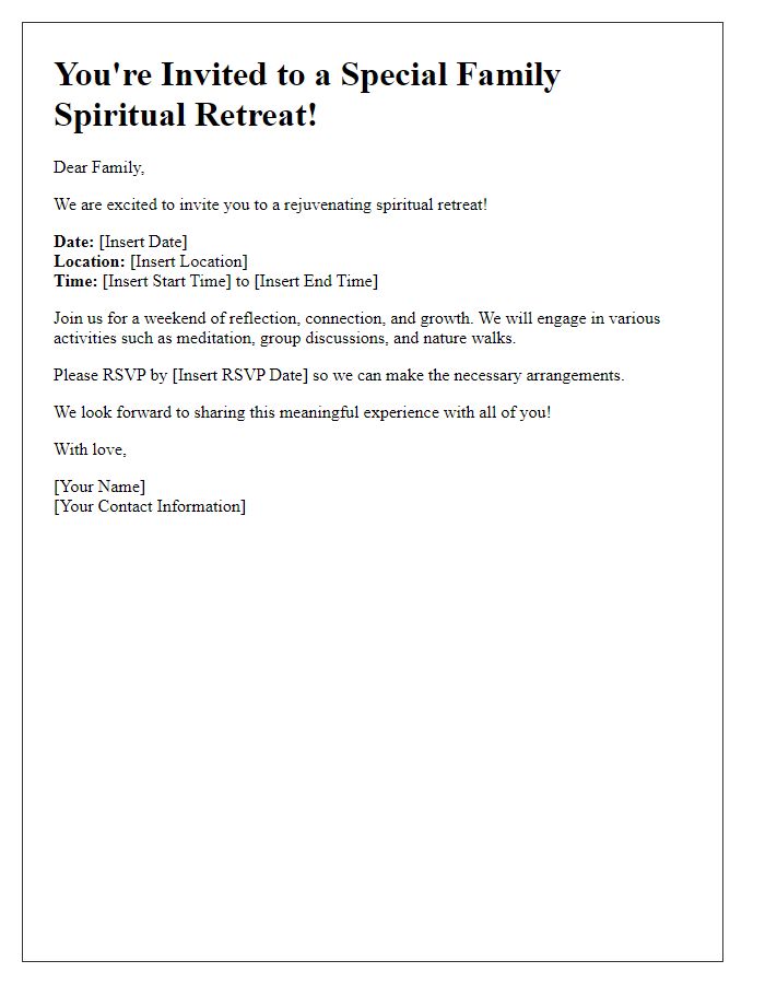 Letter template of spiritual retreat invitation for family members