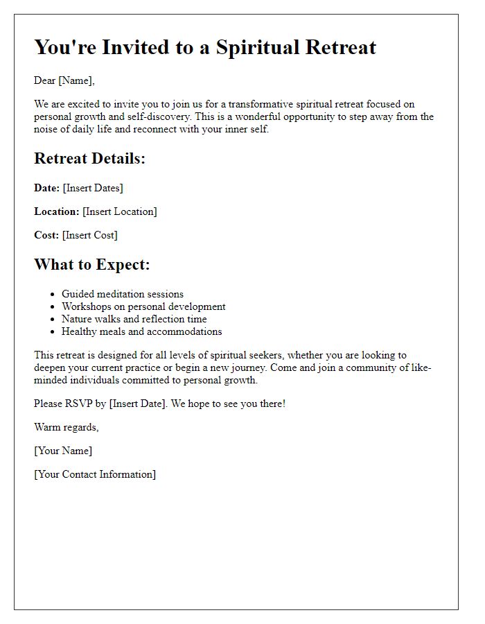 Letter template of spiritual retreat invitation for personal growth