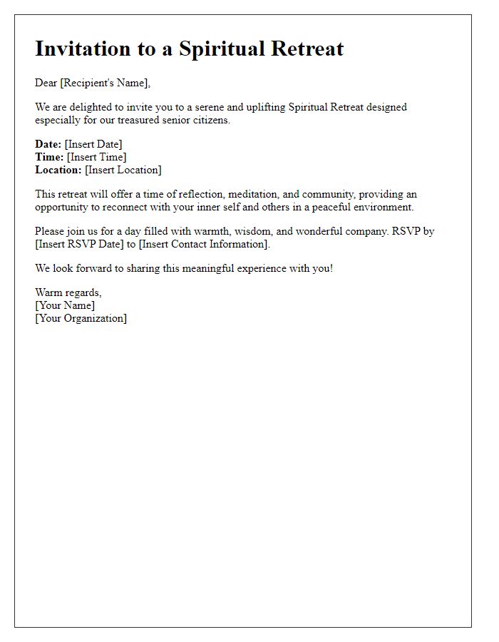 Letter template of spiritual retreat invitation for senior citizens