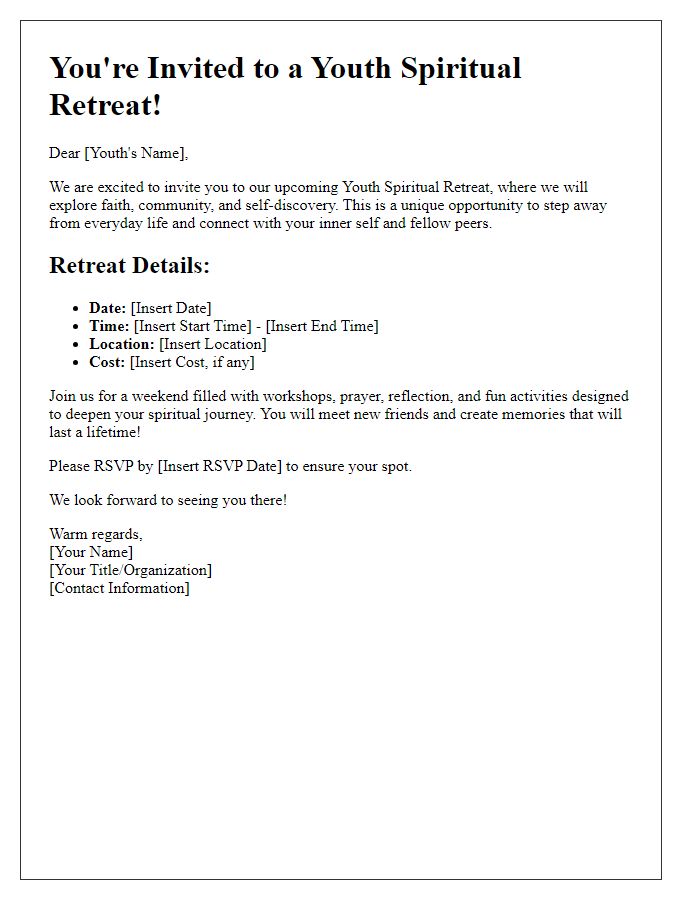 Letter template of spiritual retreat invitation for youth engagement