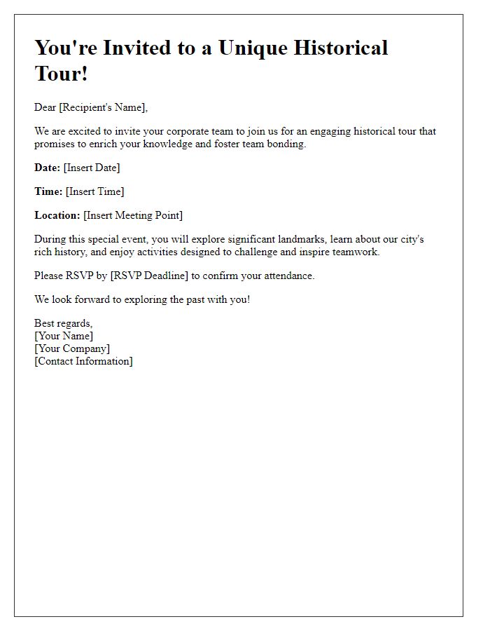 Letter template of historical tour event invitation for corporate groups.