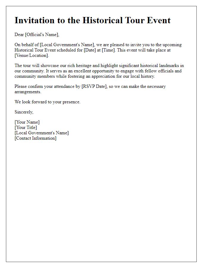 Letter template of historical tour event invitation for local government officials.