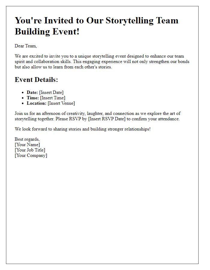 Letter template of storytelling event invitation for corporate team building.