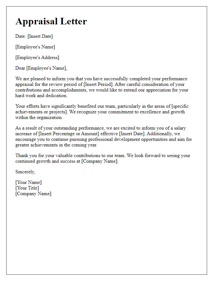 Letter template of an appraisal letter for a professional associate