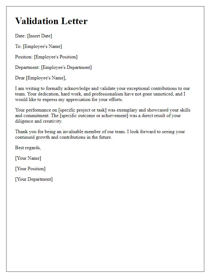 Letter template of a validation for a fellow employee