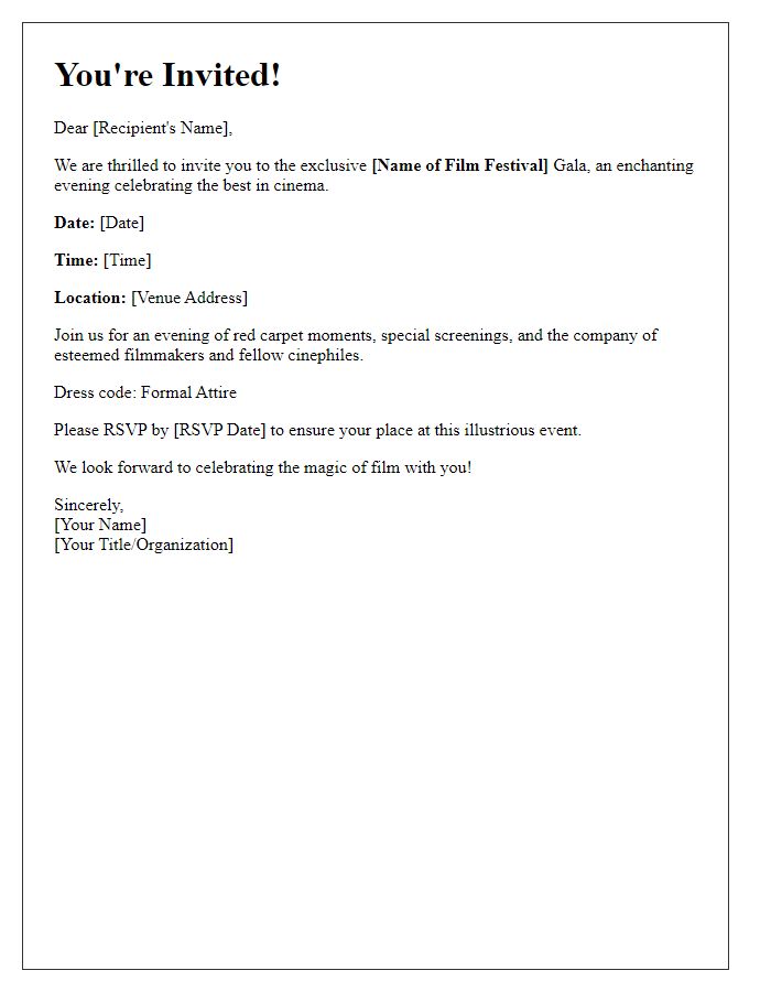 Letter template of invitation to exclusive film festival gala.