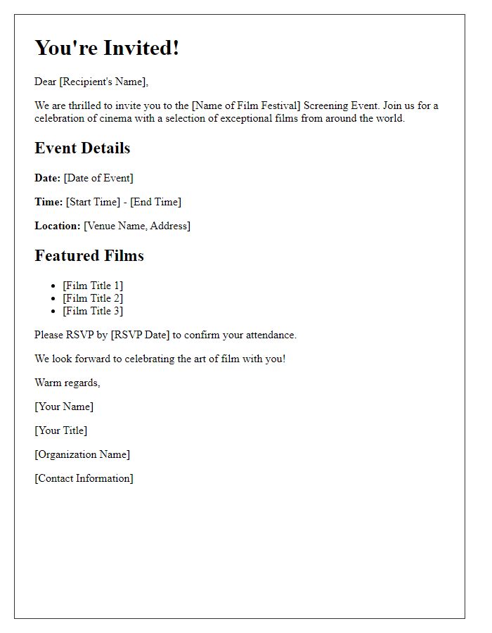 Letter template of invitation for film festival screening event.