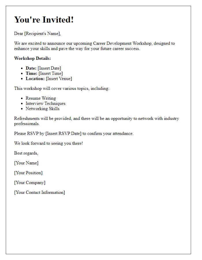 Letter template of invitation to career development workshop.