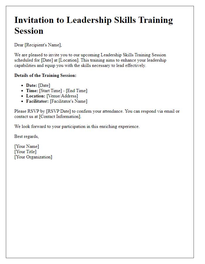 Letter template of invitation to leadership skills training session.