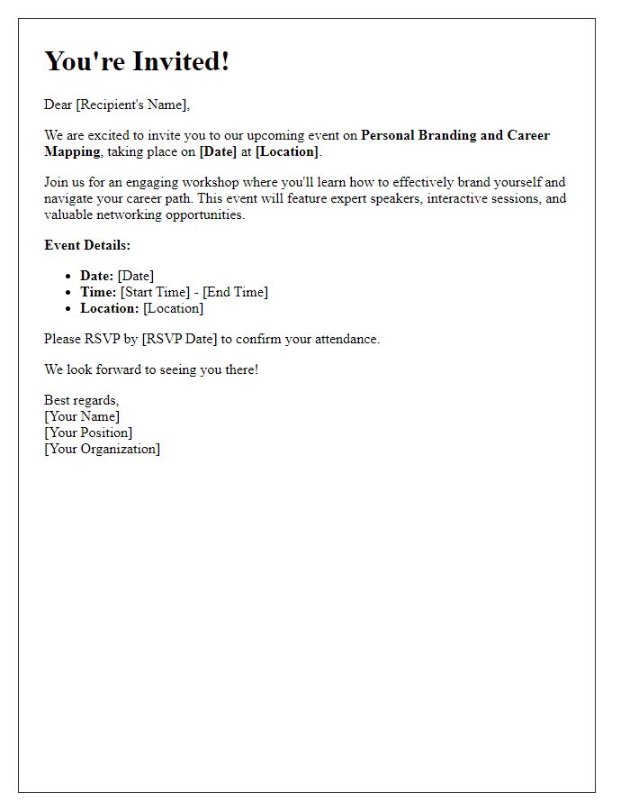 Letter template of invitation to personal branding and career mapping event.