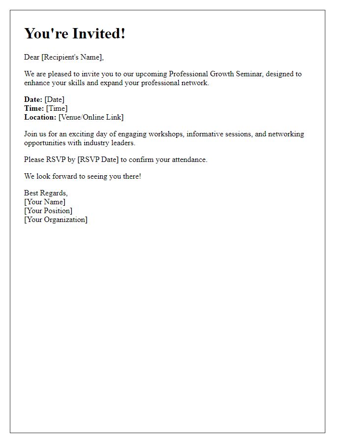 Letter template of invite for professional growth seminar.