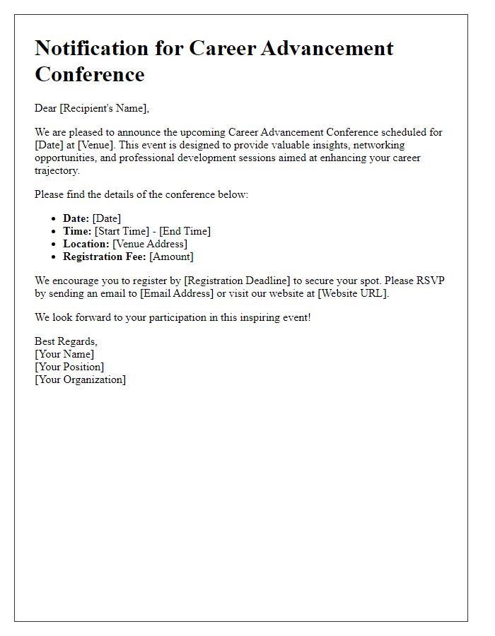 Letter template of notification for career advancement conference.