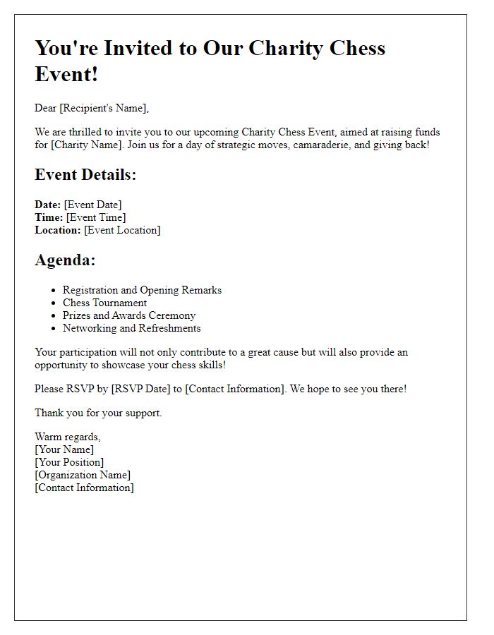 Letter template of charity chess event invite