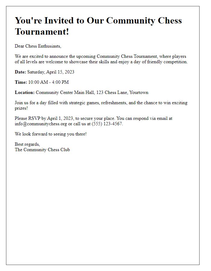 Letter template of community chess event invitation