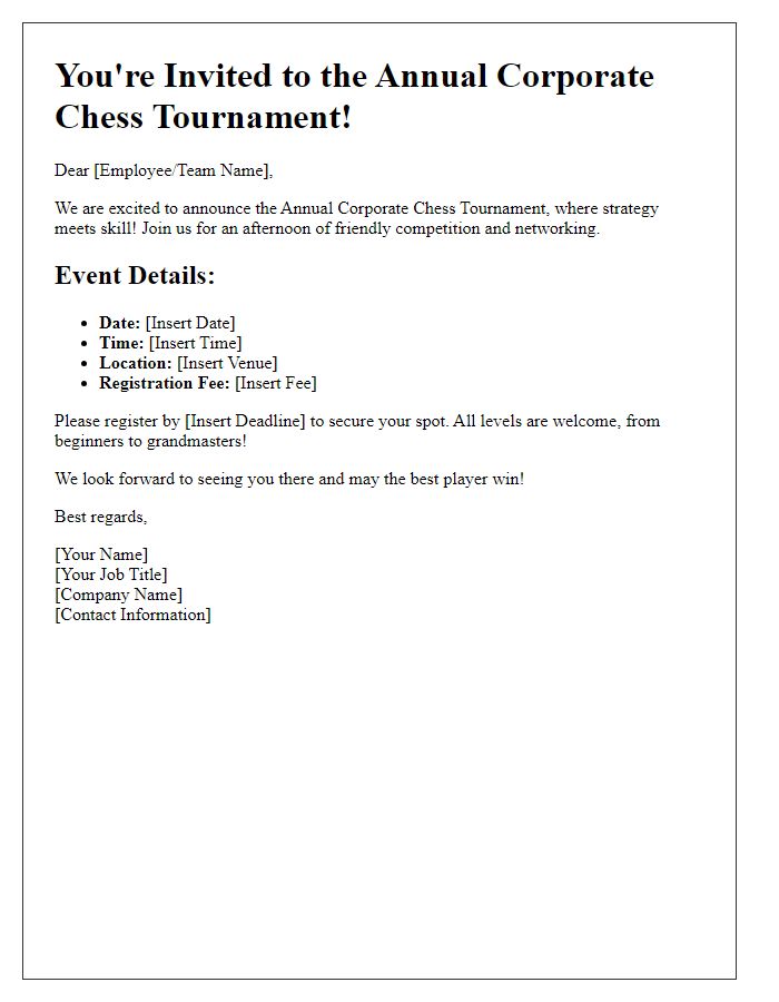 Letter template of corporate chess tournament invitation