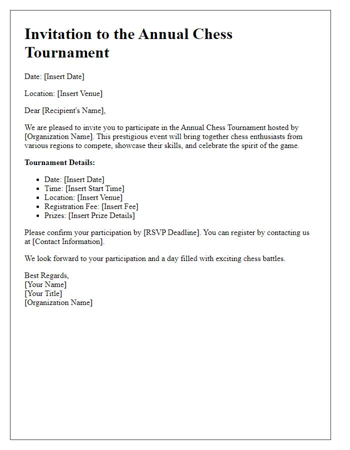 Letter template of formal chess tournament invitation