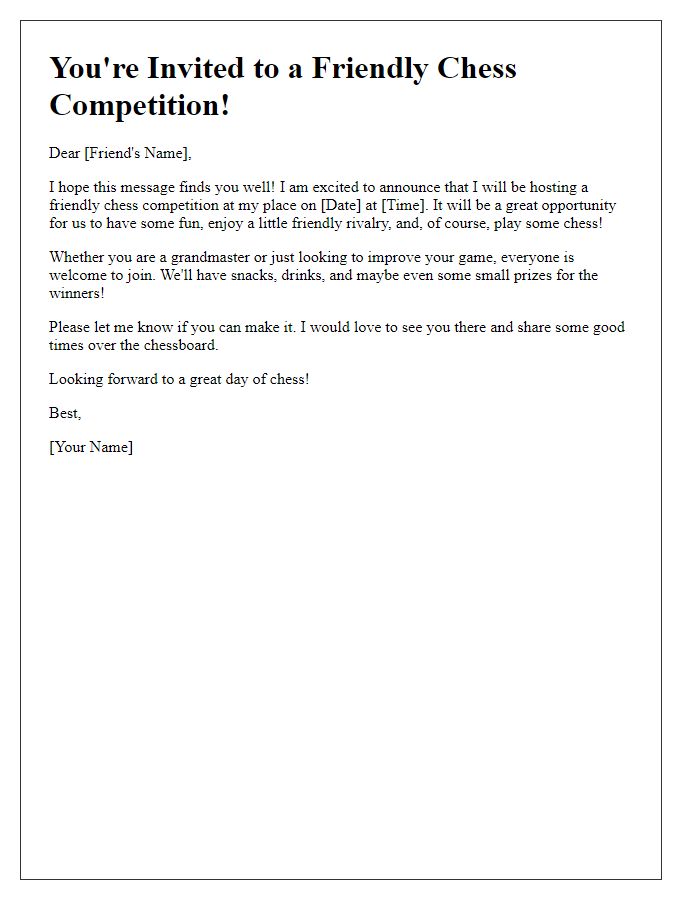 Letter template of friendly chess competition invite