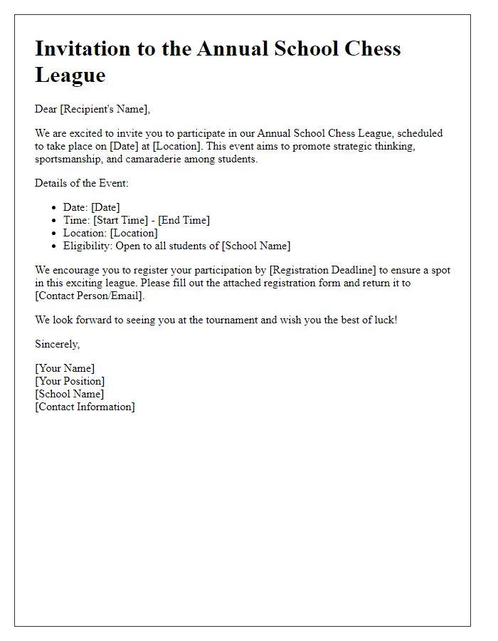 Letter template of school chess league invitation