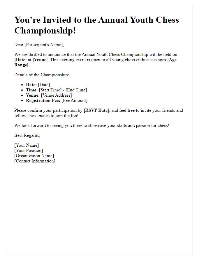 Letter template of youth chess championship invite