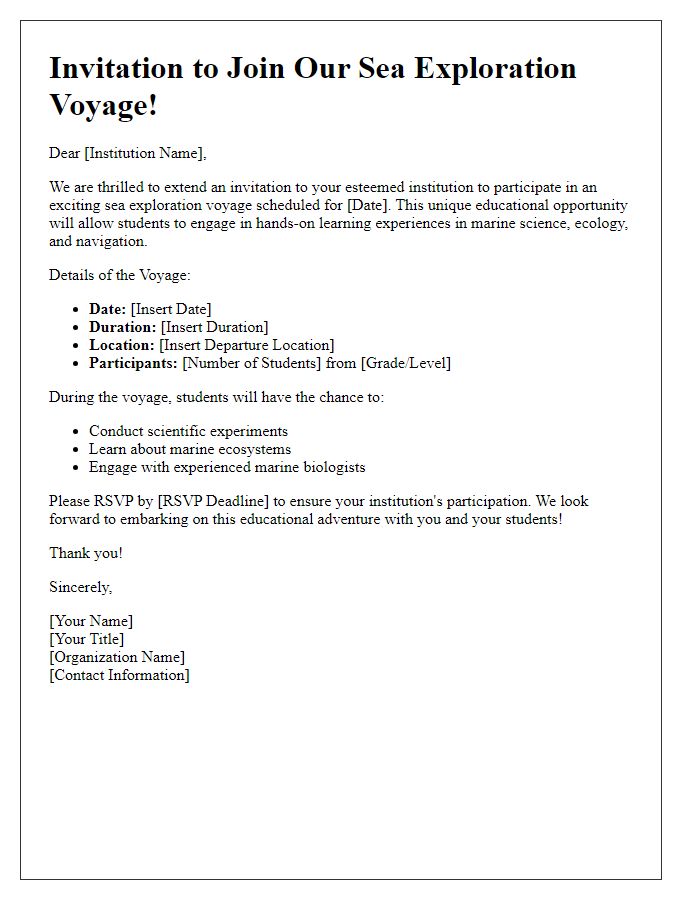 Letter template of sea exploration voyage invitation for educational institutions.