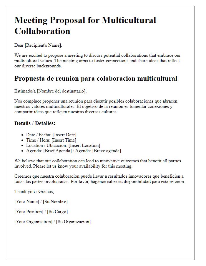 Letter template of bilingual meeting proposal for multicultural collaborations.