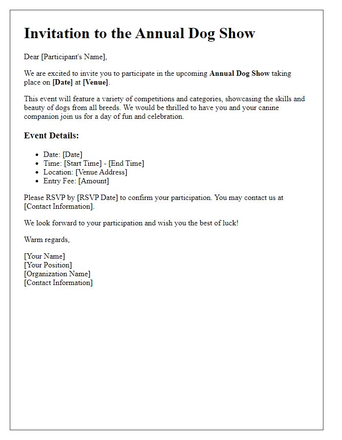 Letter template of invitation for dog show participants