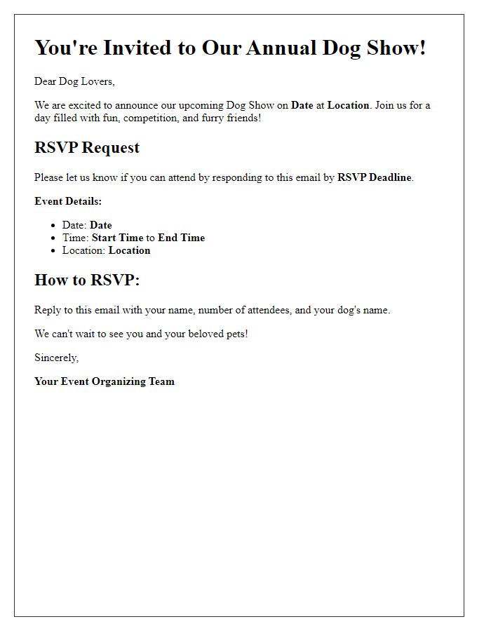 Letter template of RSVP request for dog show attendees