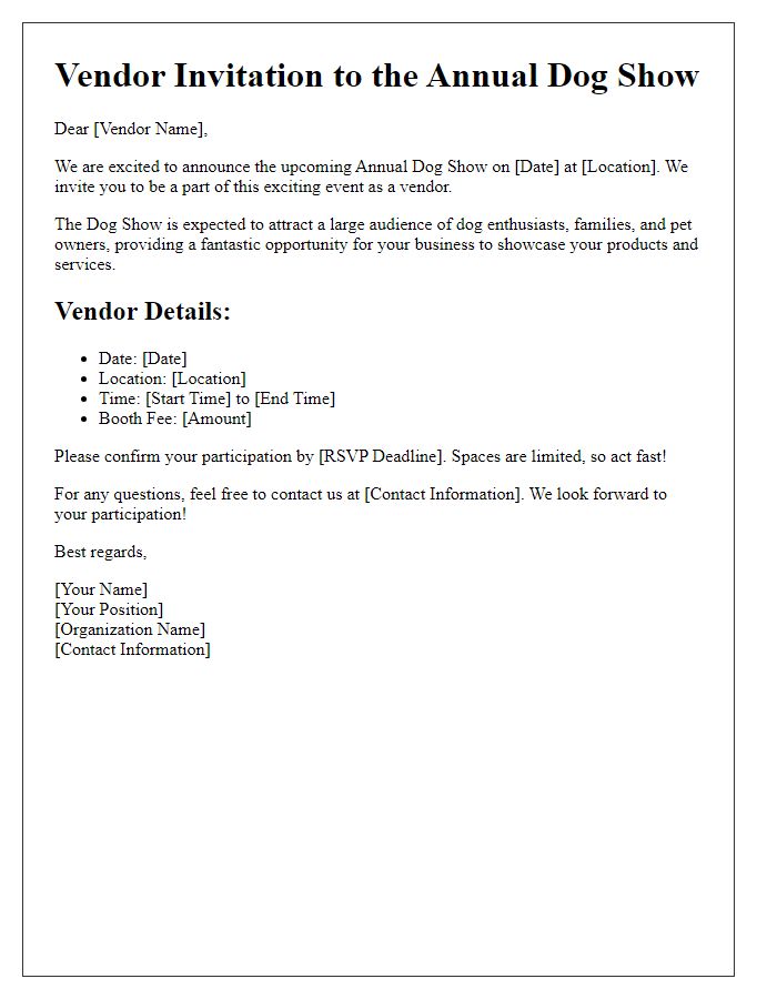 Letter template of vendor invitation for dog show