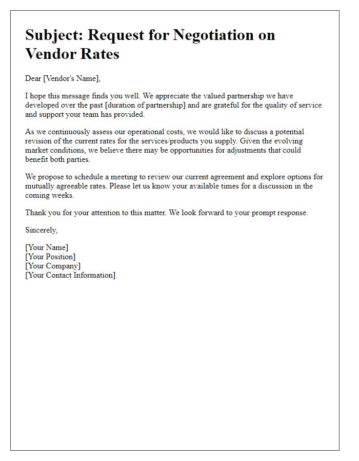 Letter template of negotiation request for vendor rates