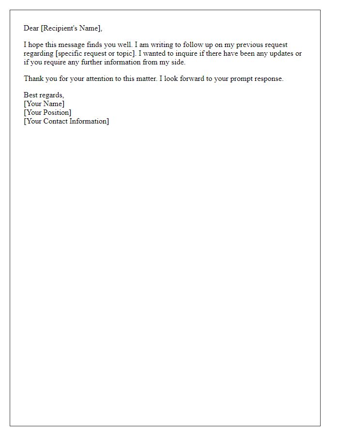 Letter template of follow-up on current request status