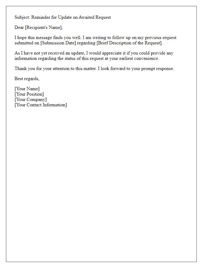 Letter template of reminder for update on awaited request