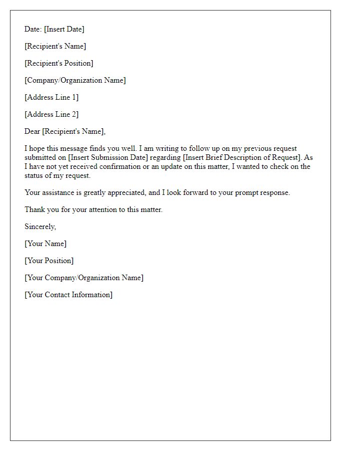 Letter template of status check on previously submitted request