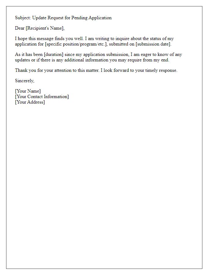 Letter template of update request for pending application